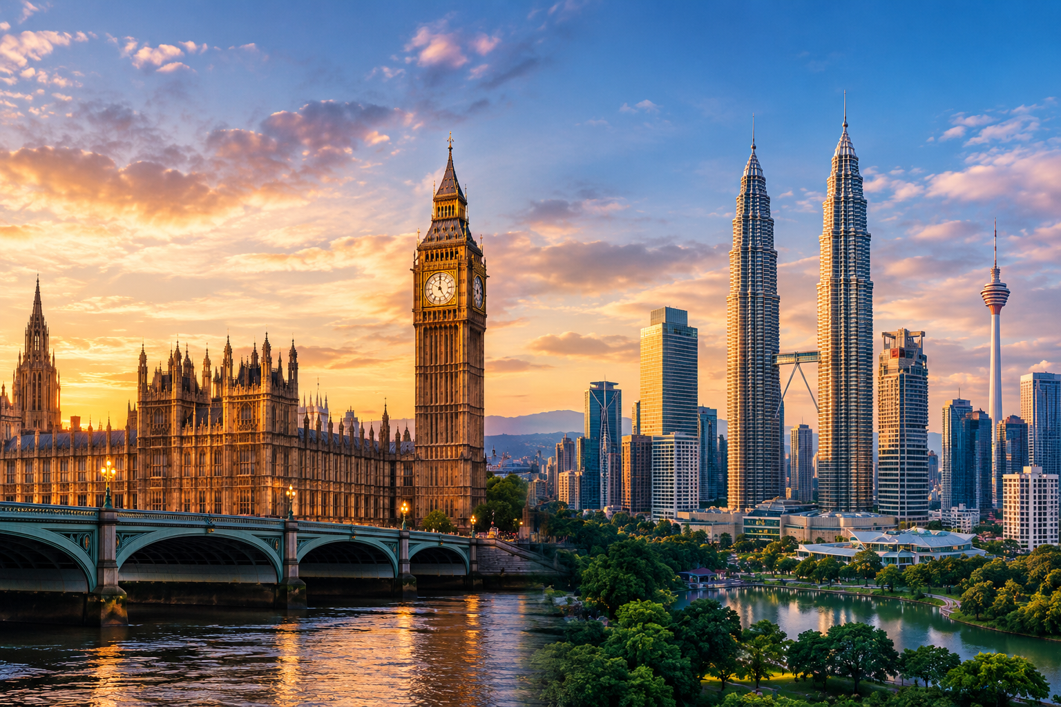 London and Kuala Lumpur skylines